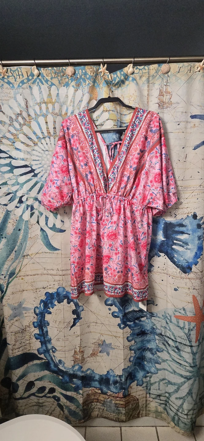Pink Floral Print Cover-Up Tunic Top