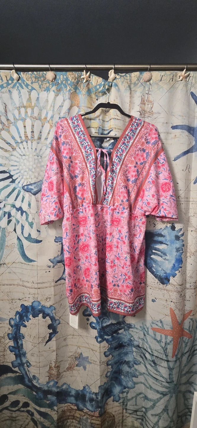 Pink Floral Print Cover-Up Tunic Top - photo 2