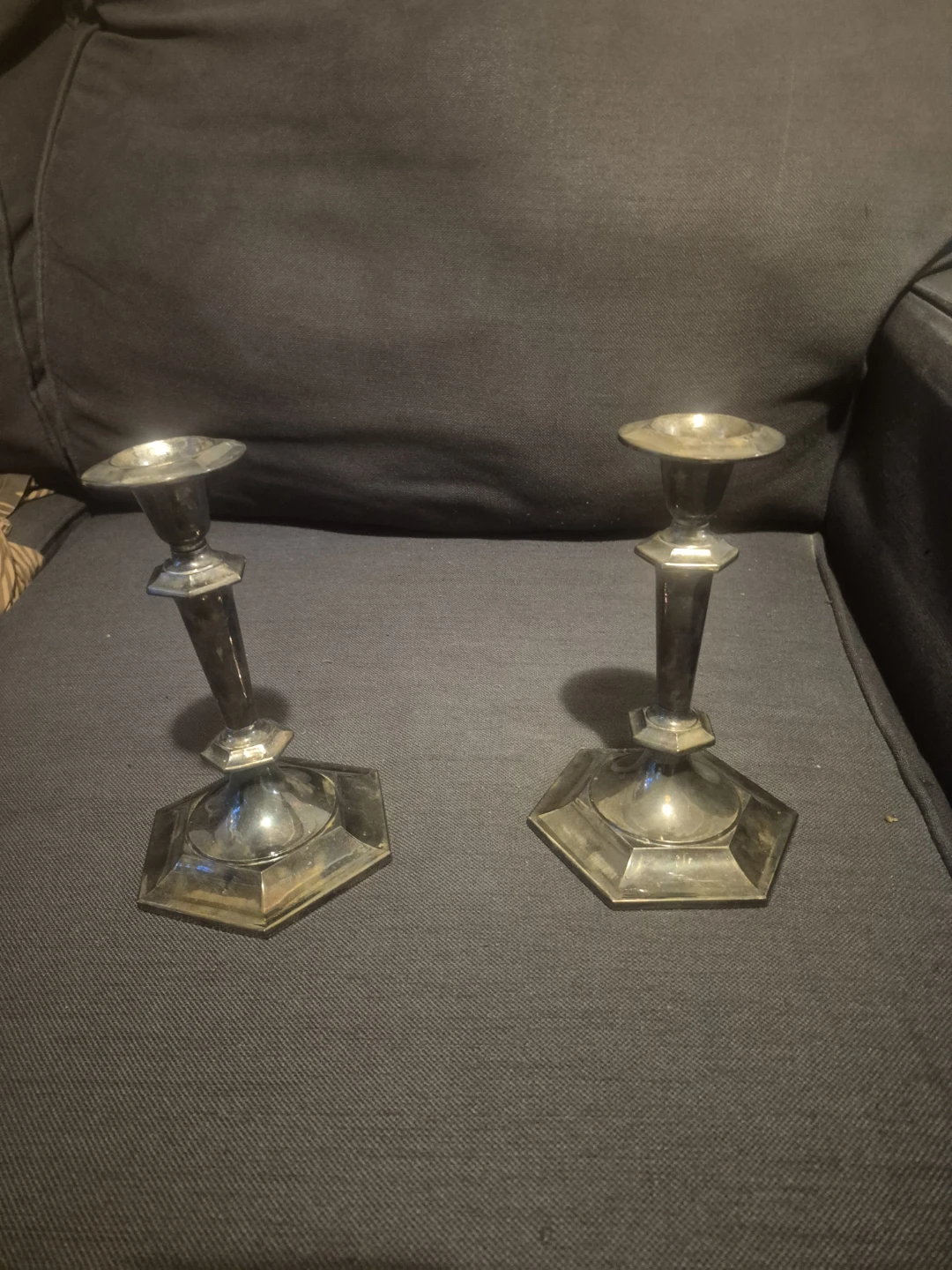 Pair of Silver-Tone Candlesticks
