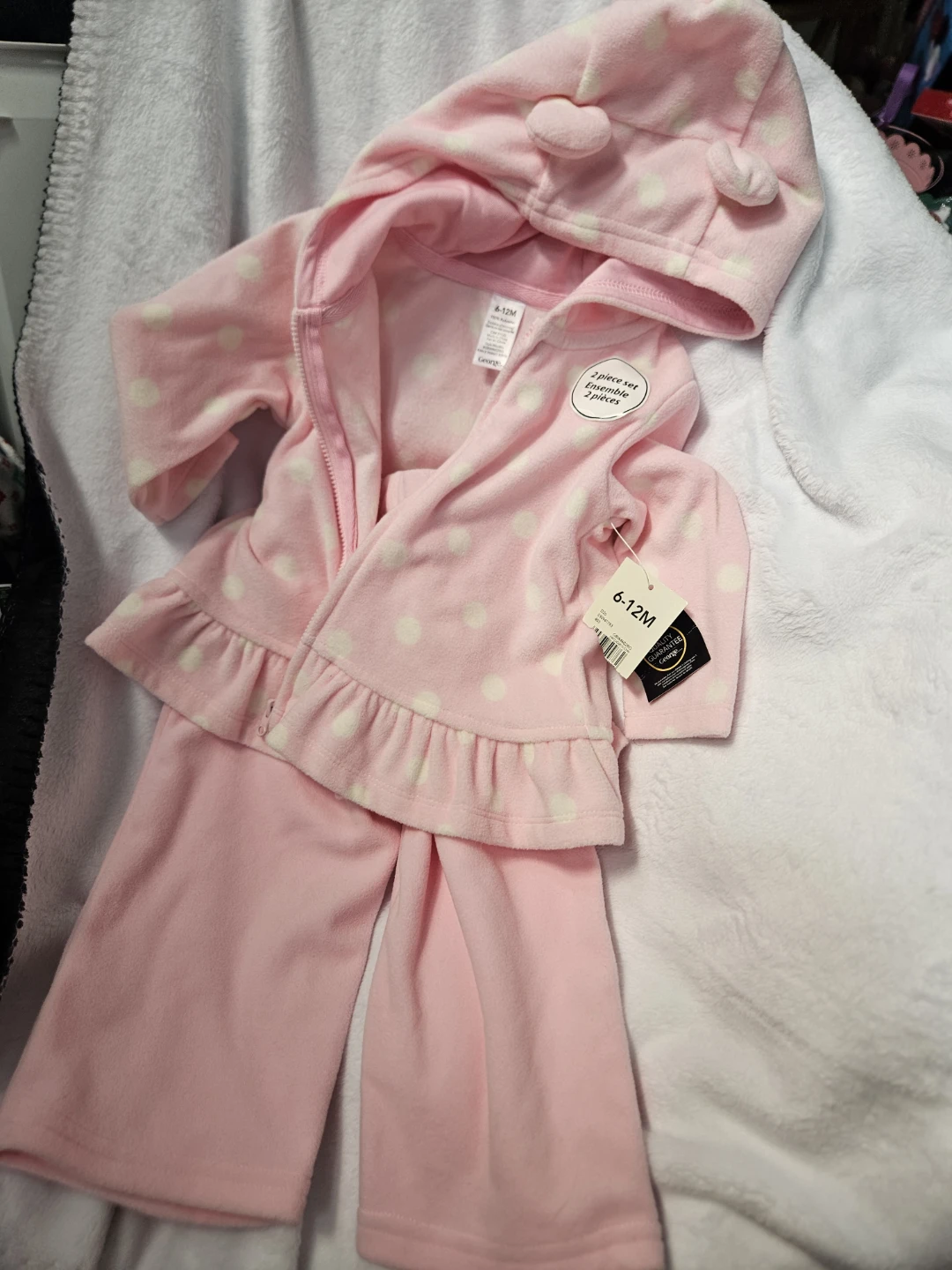 George Pink Polka Dot Fleece Set 6-12M, and dress - photo 3