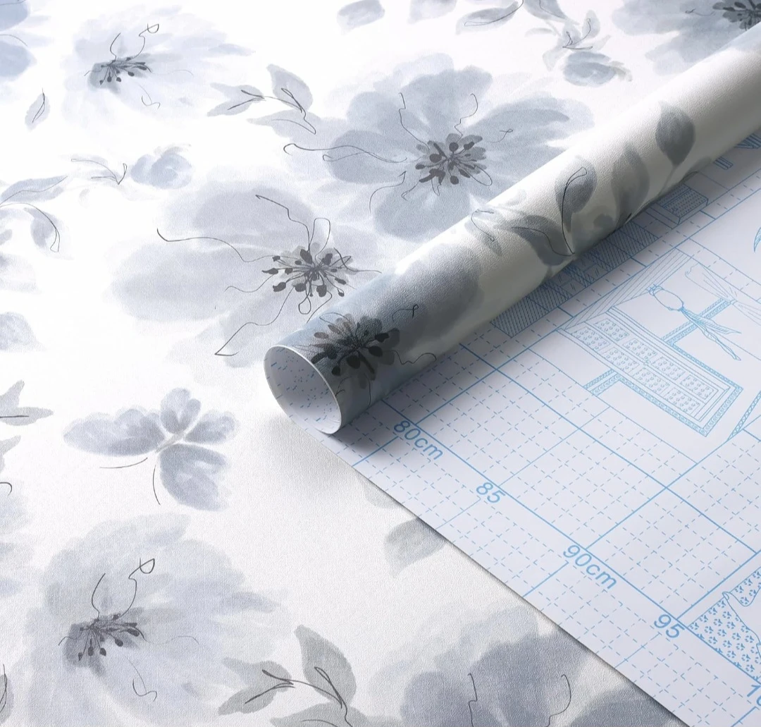 Watercolour Floral Peel & Stick Wallpaper - Blue Grey 17.3"×197"