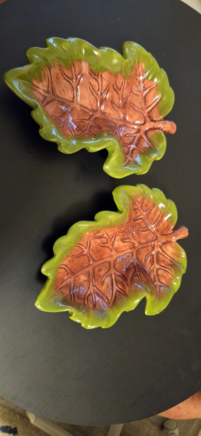 Pair of Leaf Shaped Ceramic Dishes