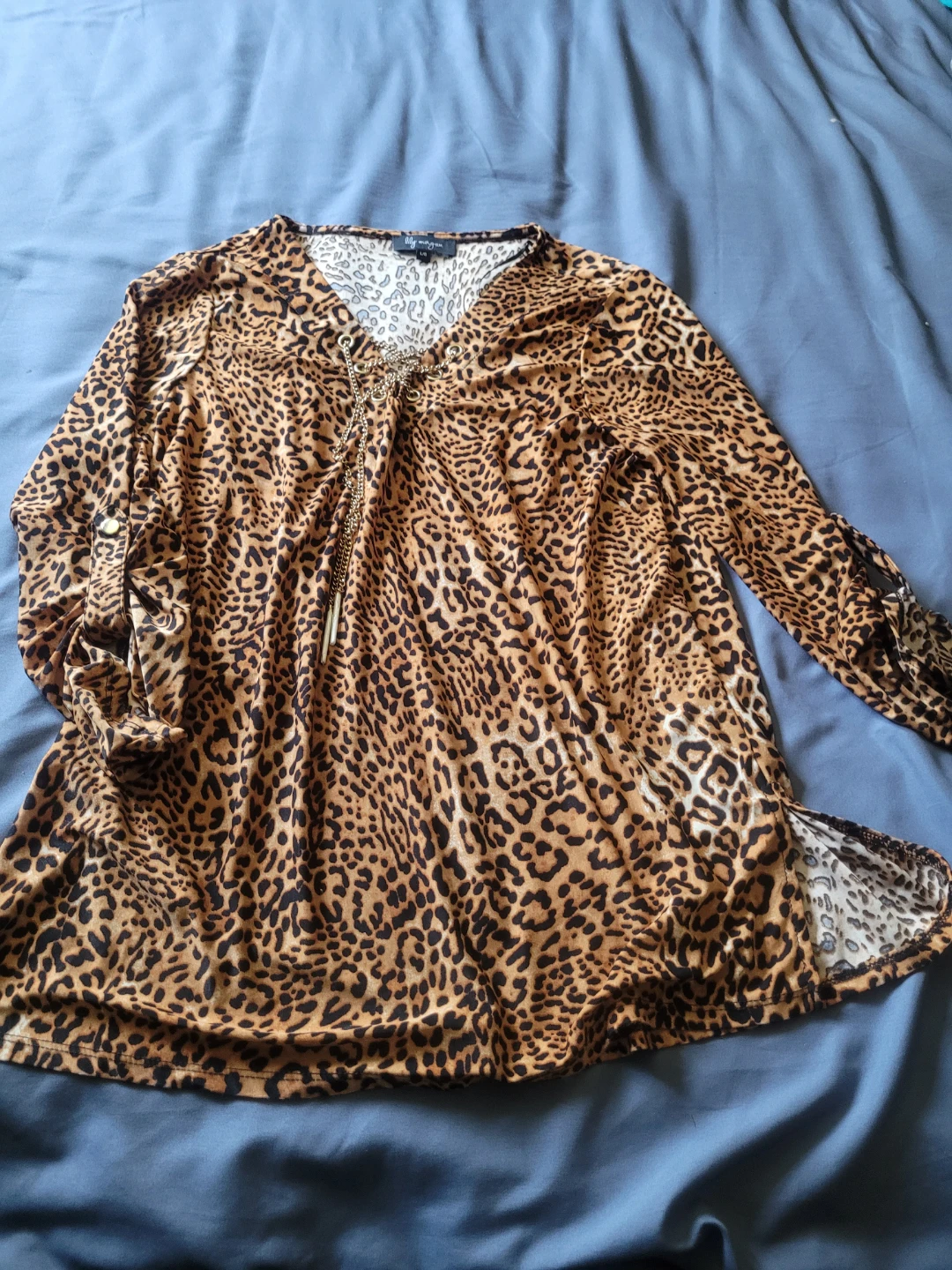 Lily Morgan Leopard Print Long Sleeve Top - Size L