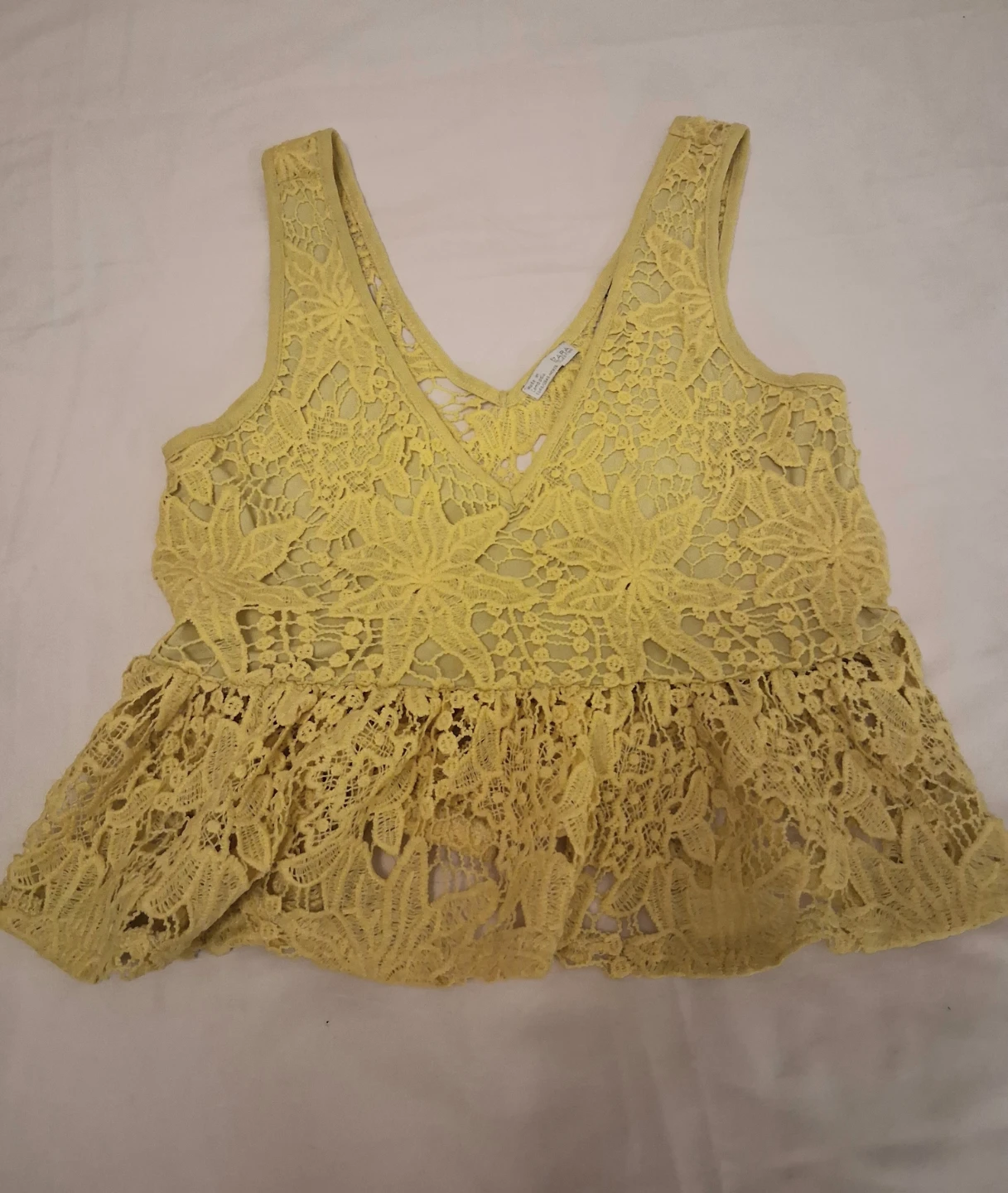 Zara Yellow Lace Peplum Tank Top