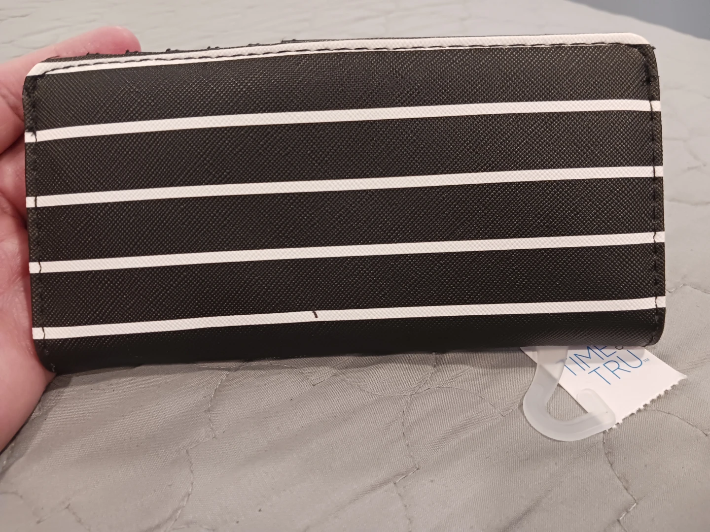 Time and Tru Slim Wallet Black White Stripe