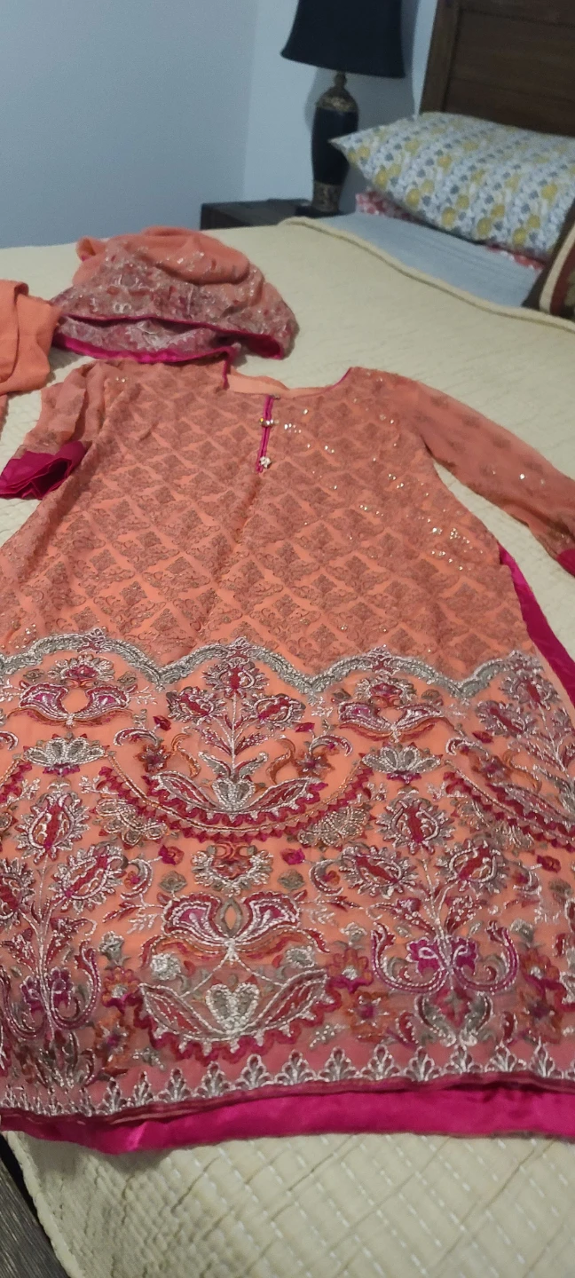 Women's Embroidered Kameez Shalwar Set - Peach - photo 2