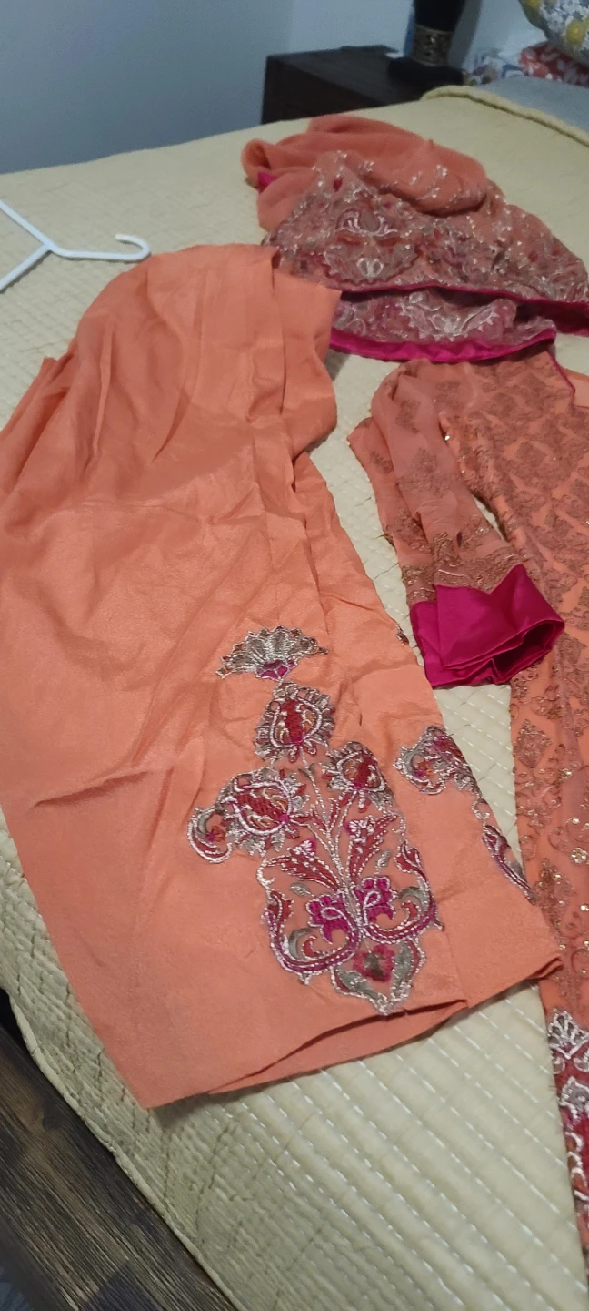 Women's Embroidered Kameez Shalwar Set - Peach - photo 3