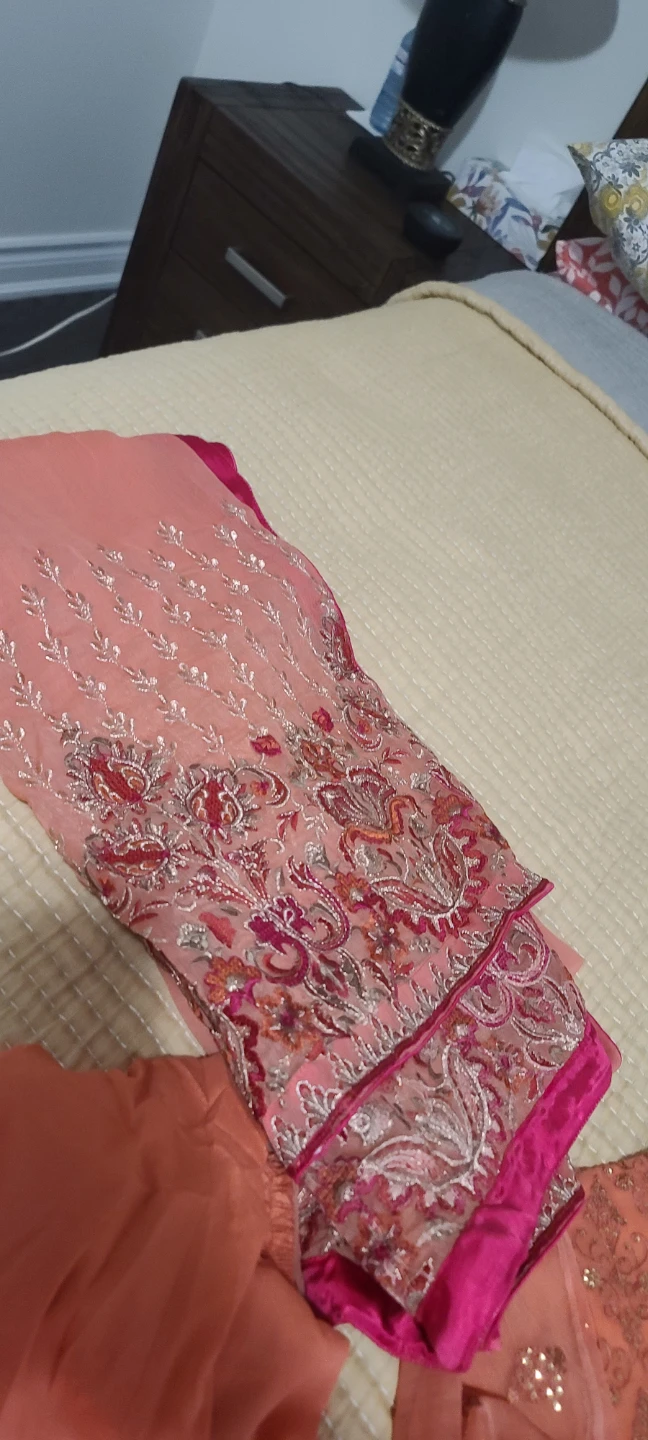 Women's Embroidered Kameez Shalwar Set - Peach - photo 4