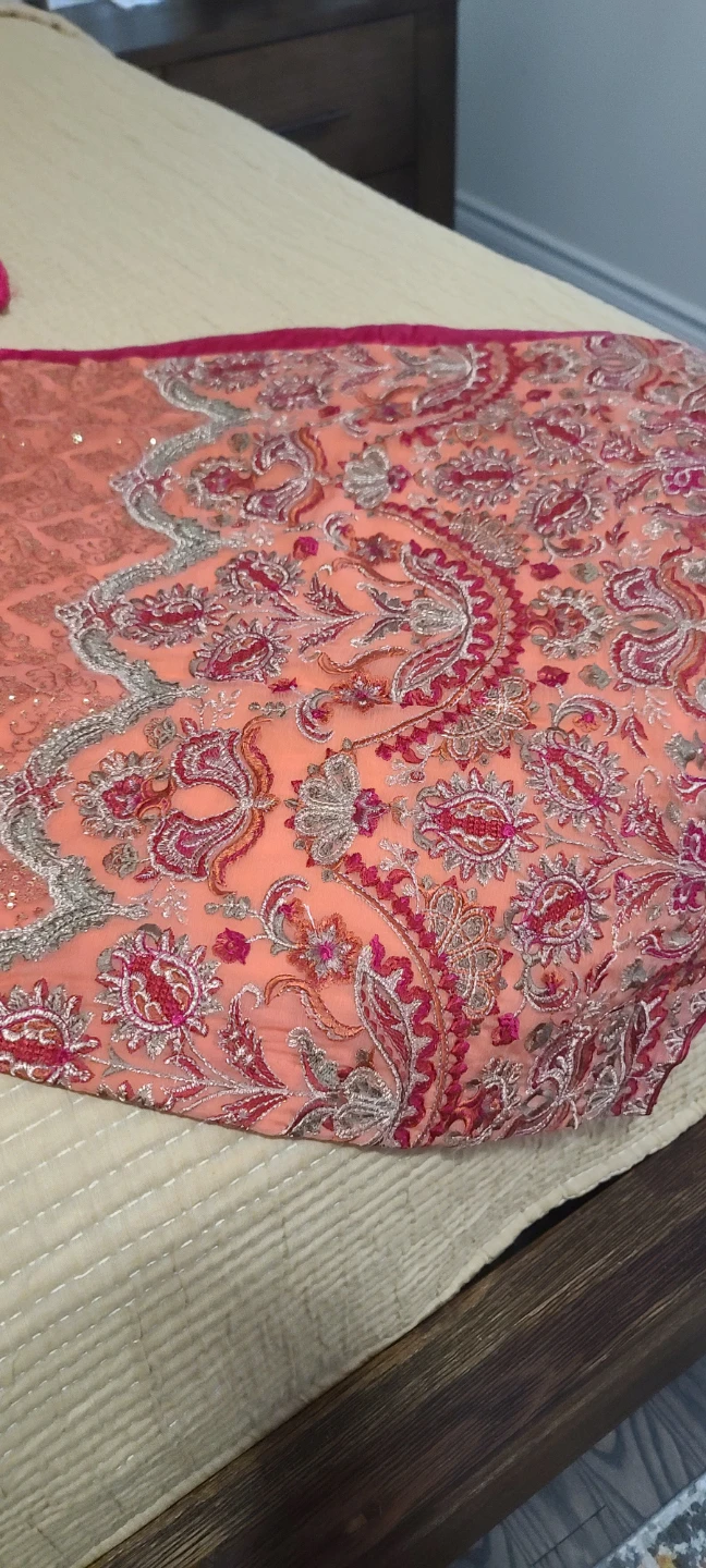 Women's Embroidered Kameez Shalwar Set - Peach - photo 5