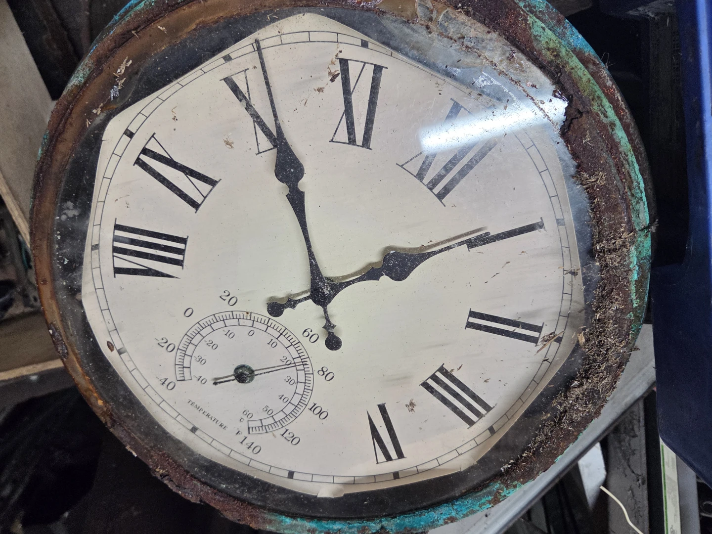 Large Roman Numeral Wall Clock with Thermometer