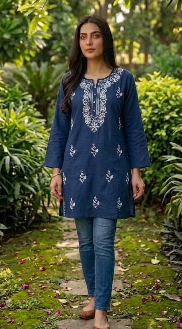 Blue Embroidered Kurti