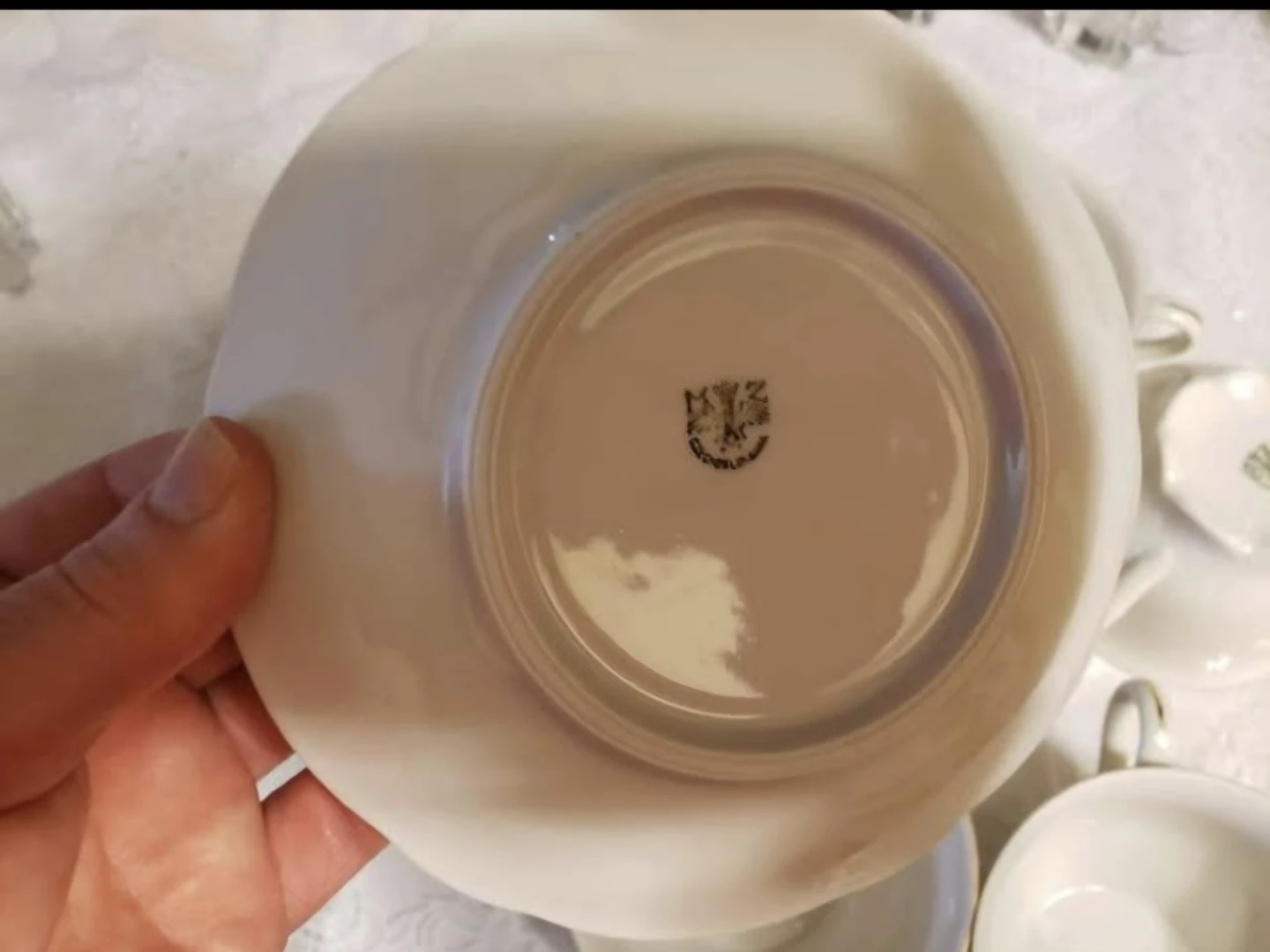 15 pcs Chinese porcelain vintage tea set gold trim - photo 3