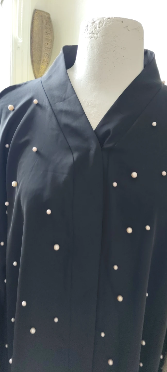 Black Abaya with Pearl and Lace Embellishments