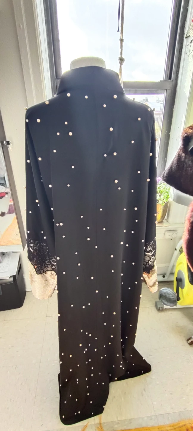 Black Abaya with Pearl and Lace Embellishments - photo 4