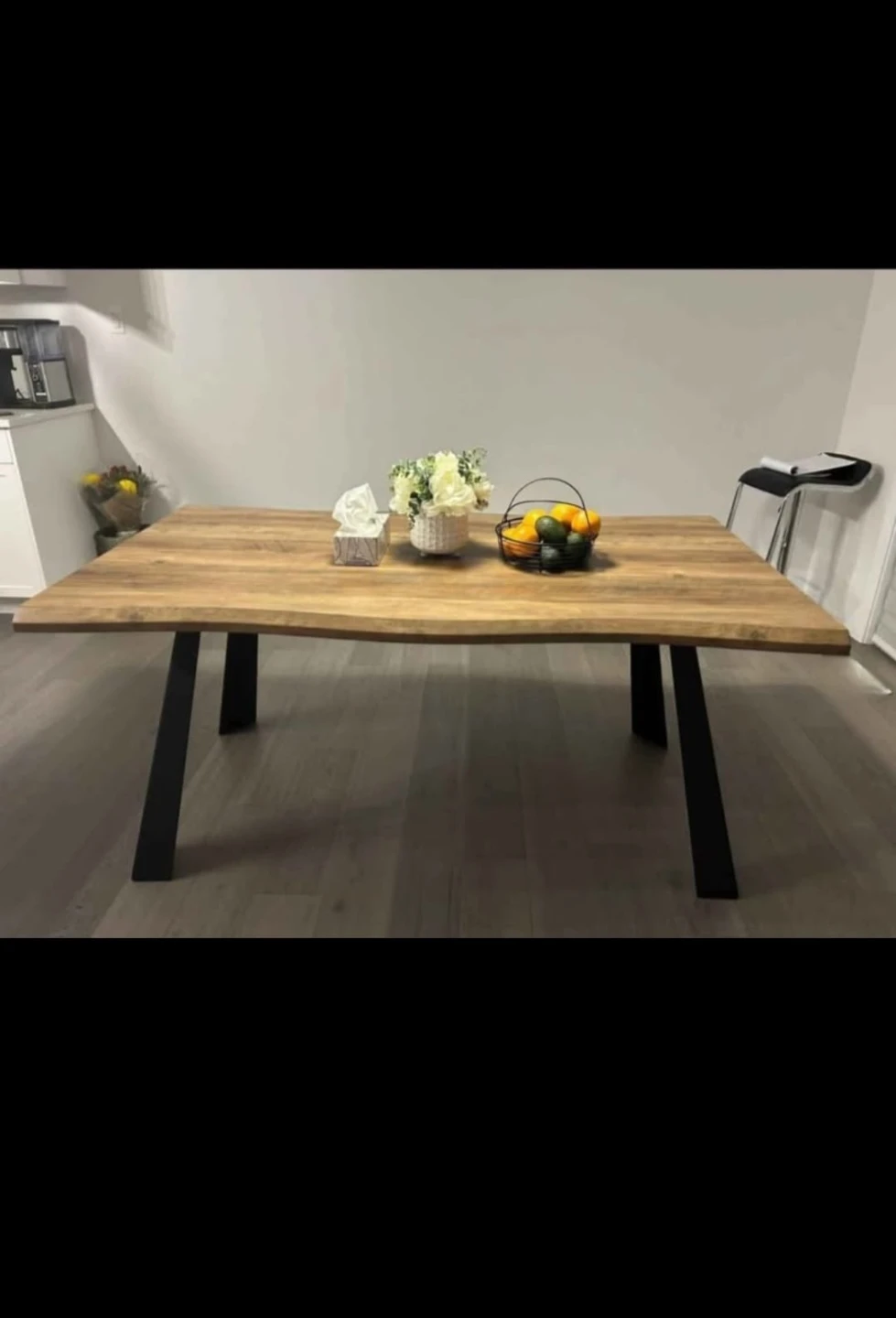 Live Edge Dining Table with Black Metal Legs