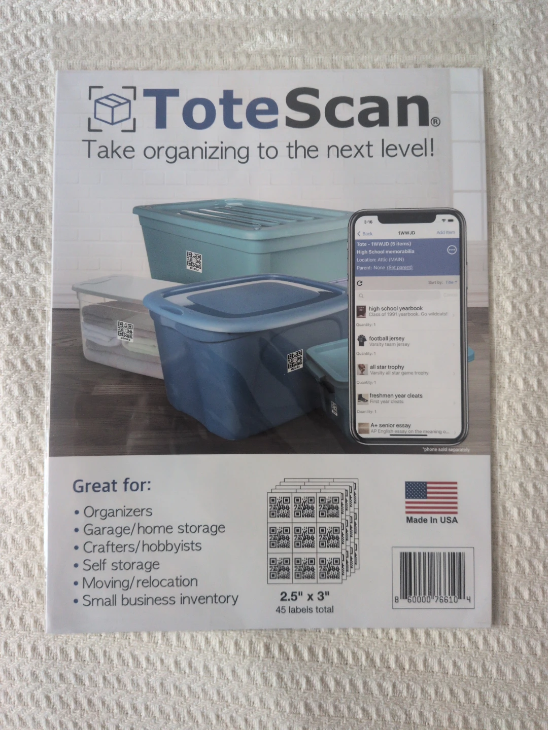 ToteScan 2.5" x 3" Labels (45 Total)