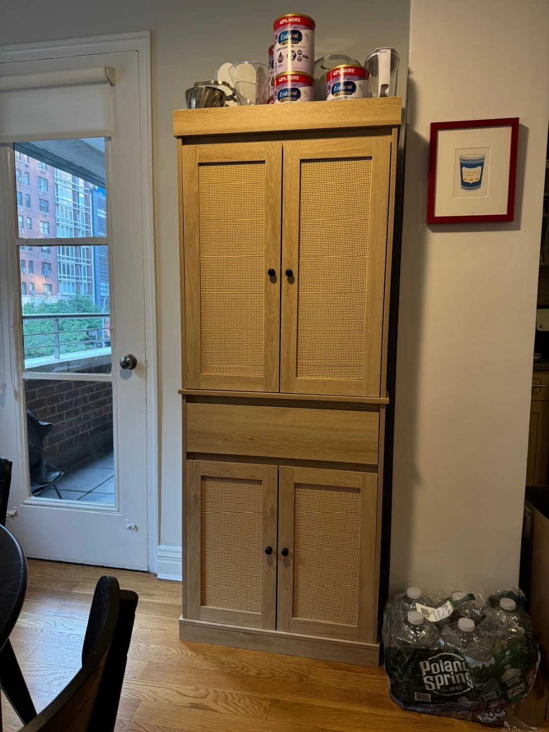 Wooden Cabinet with Cane Doors