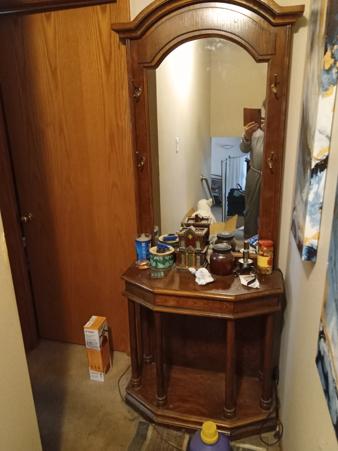 Vintage Wooden Hallway Table with Mirror