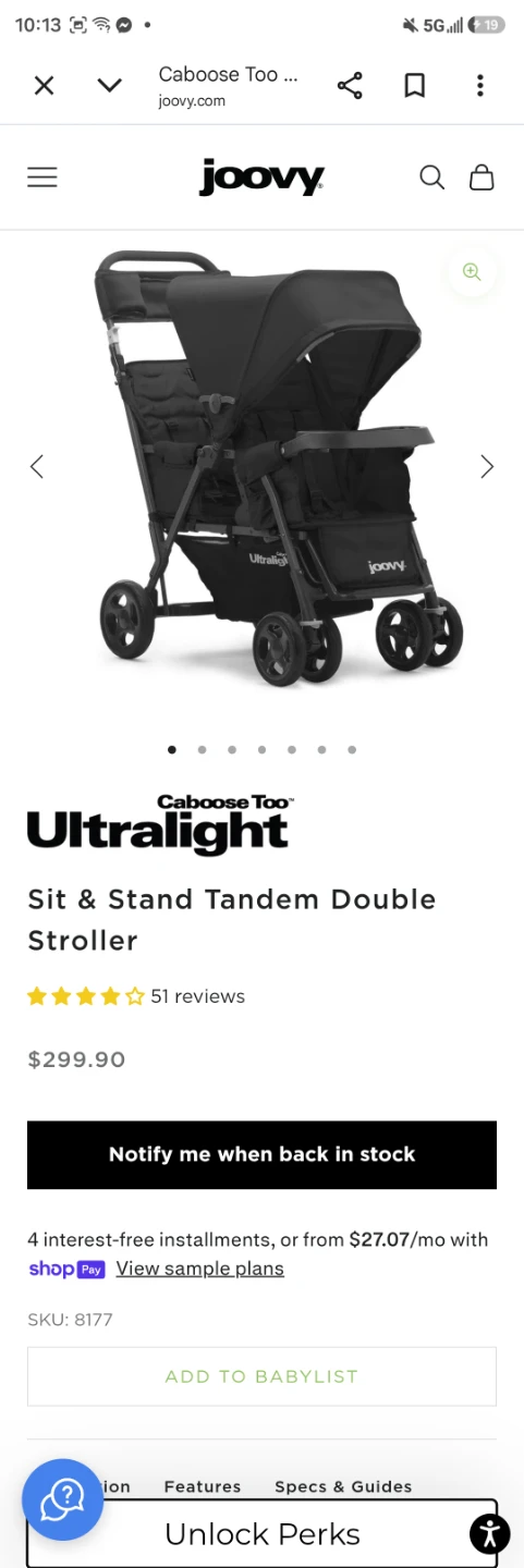 Joovy Caboose Too Ultralight Sit & Stand Tandem Double Stroller