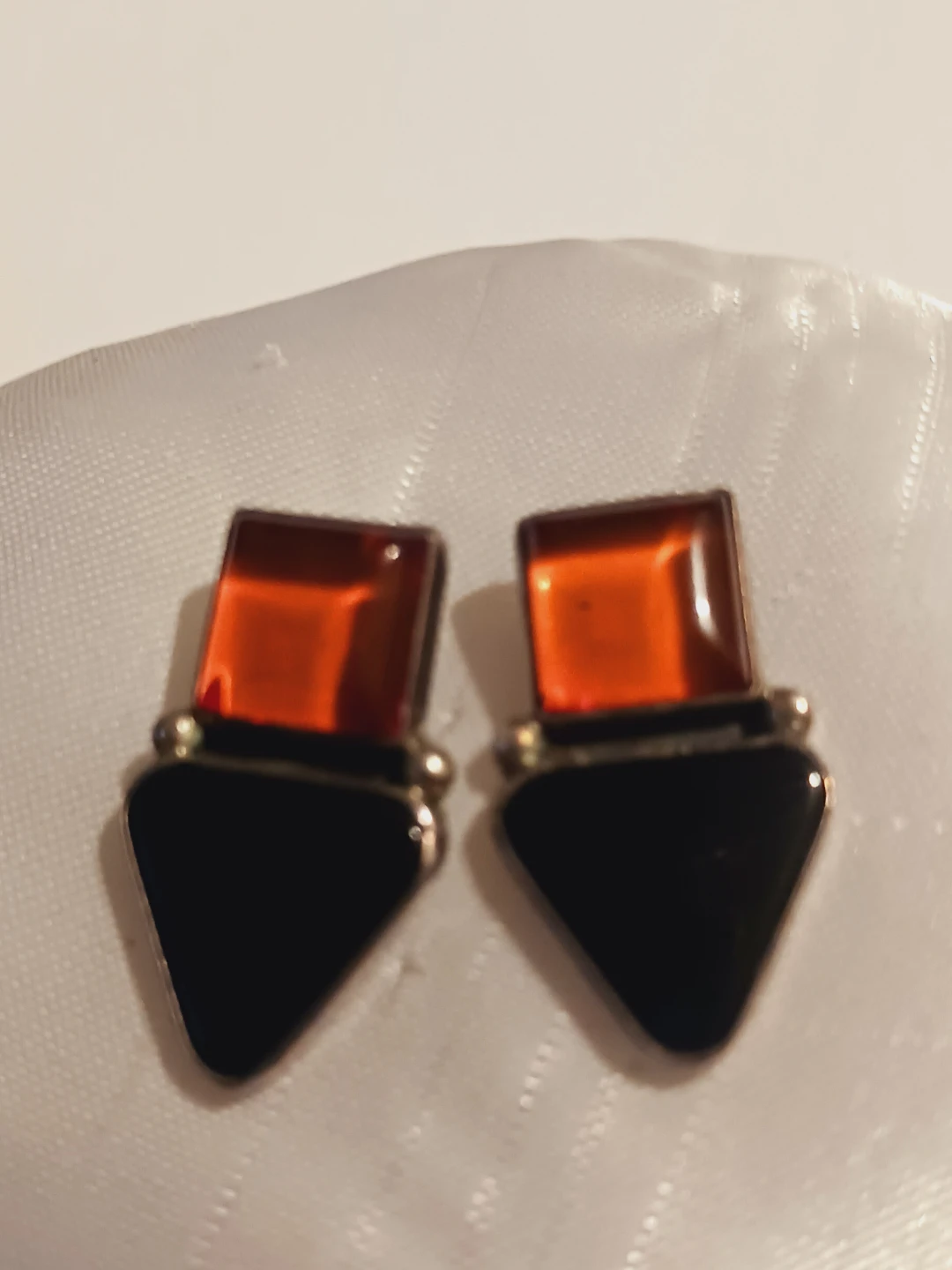 L.GANADO Signed Sterling Silver 925 Amber & Black Onyx Earrings - photo 2