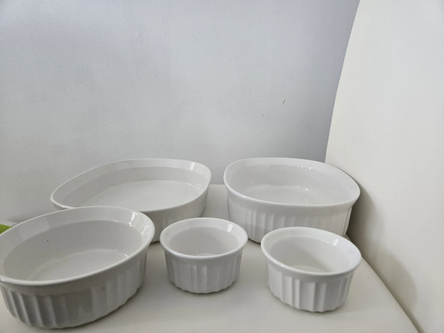 Set of 5 White Ceramic Ramekins and Baking Dishes