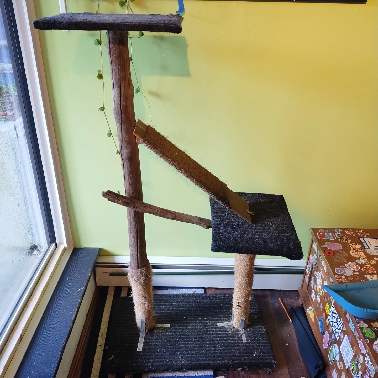 Homemade Wooden Cat Tree with Scratching Post