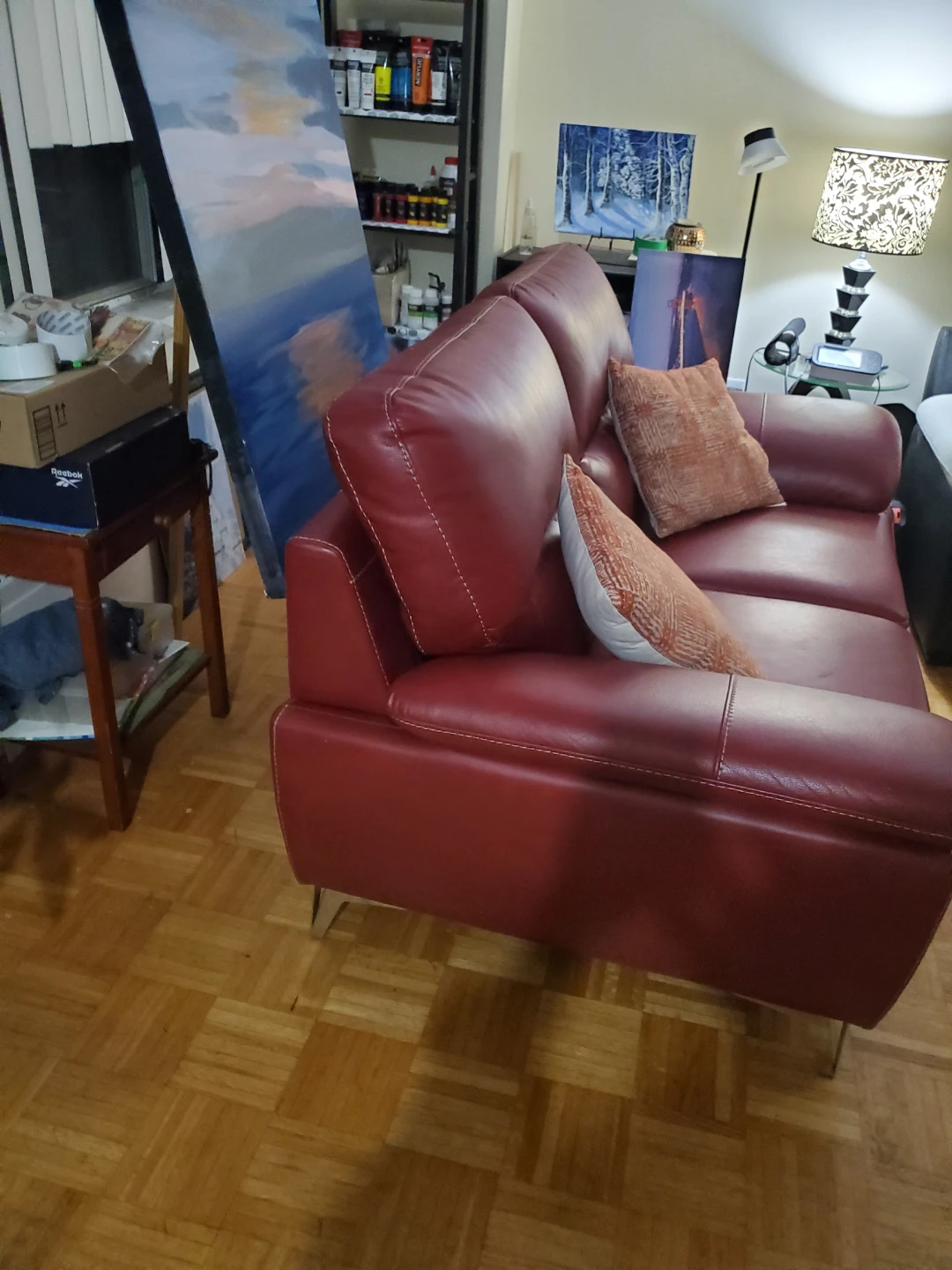 Red Leather Loveseat Sofa - photo 4