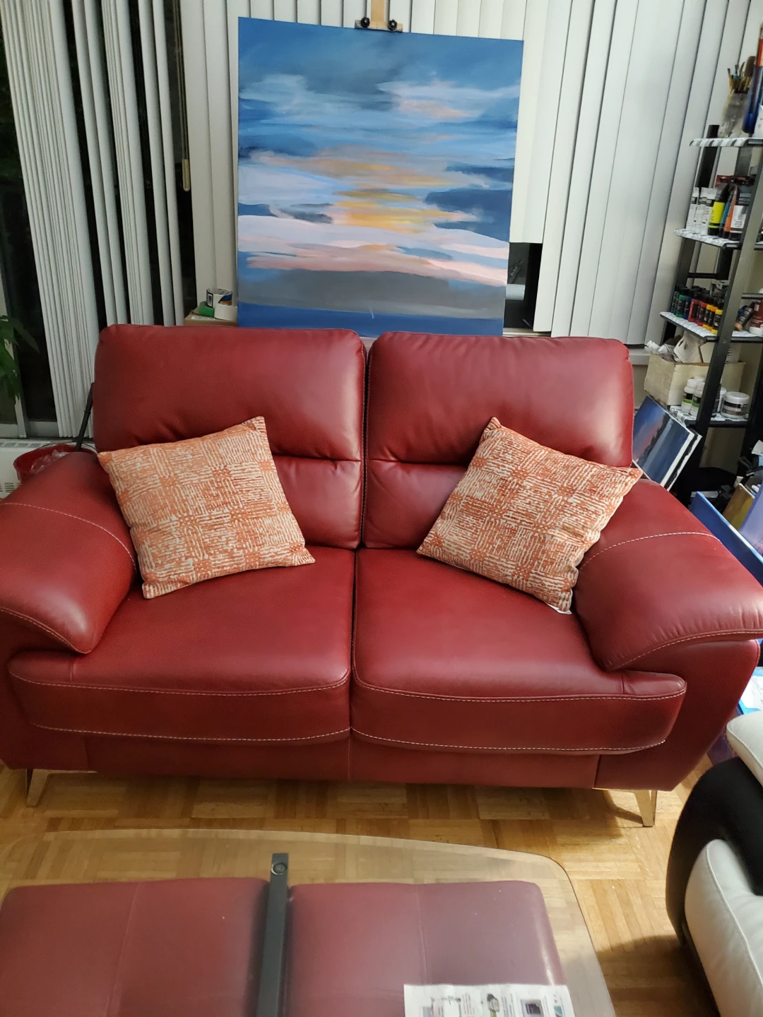 Red Leather Loveseat Sofa - photo 5