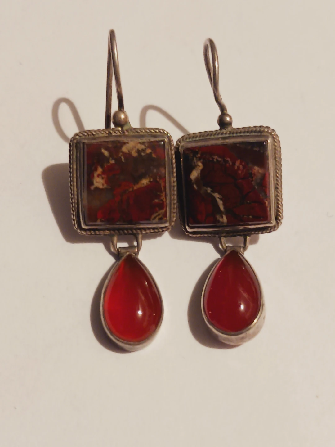 JGD JANICE GIRARDI STERLING SILVER JASPER& CARNELIAN EARRINGS