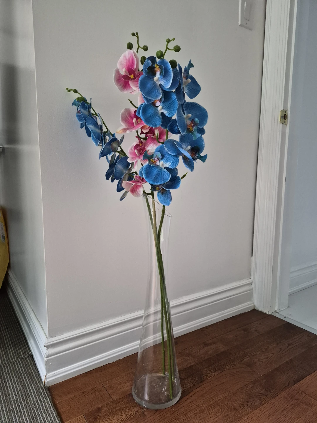 Tall Clear Glass Vase with Flowers