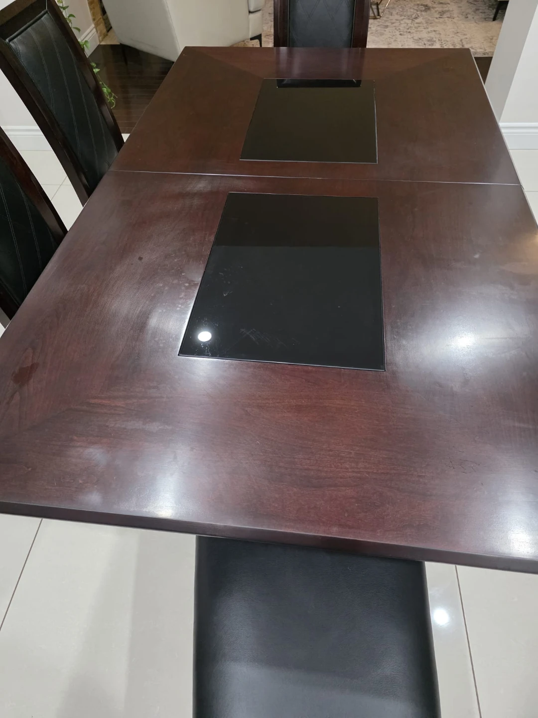 Dark Wood Dining Table with Black Upholstered Chairs - photo 5