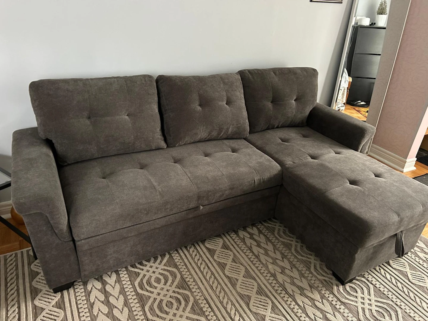 Grey Sectional Sofa with Pull-out Bed and Storage - photo 2