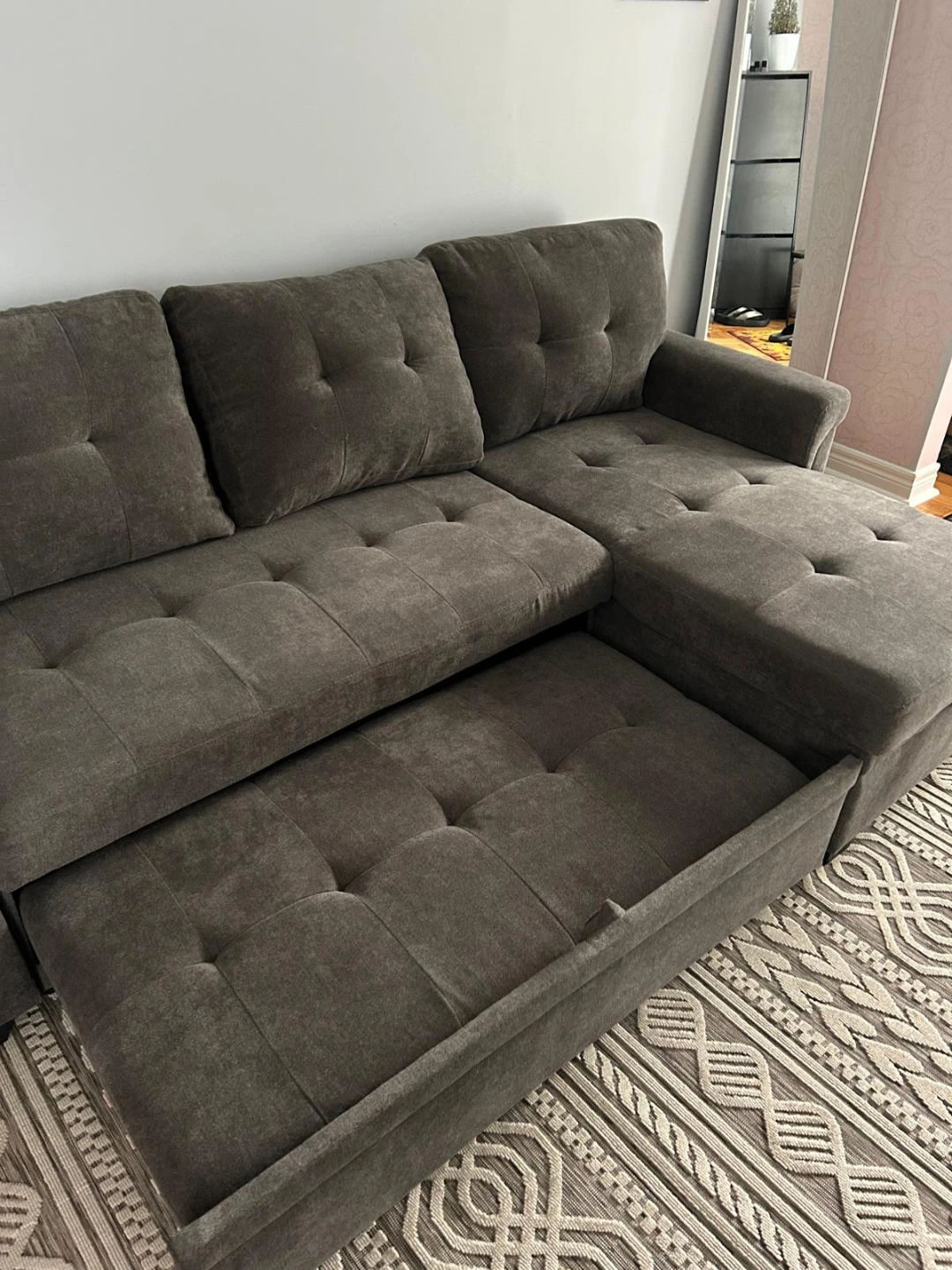 Grey Sectional Sofa with Pull-out Bed and Storage - photo 3