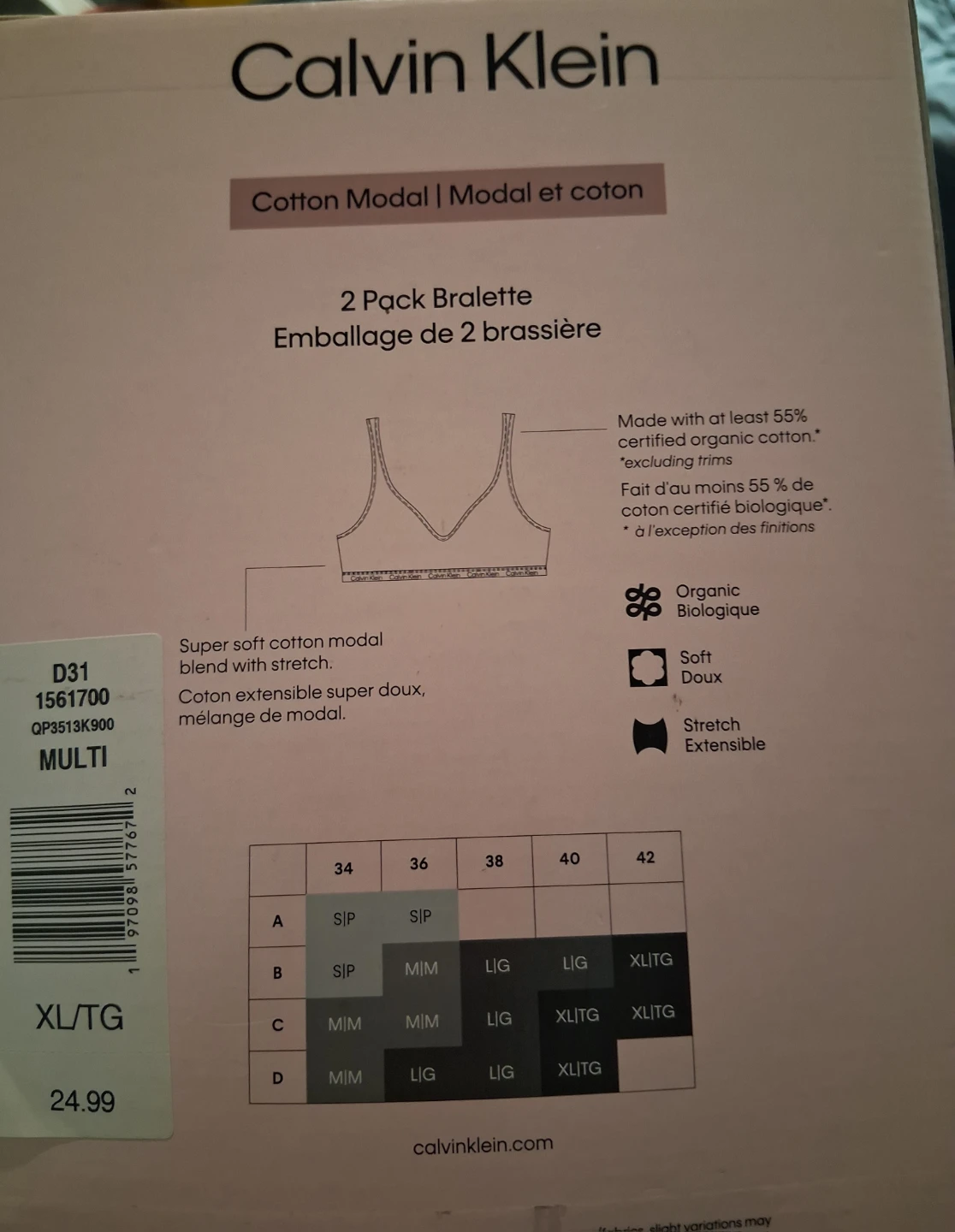 Calvin Klein 2 Pack Cotton Modal Bralettes XL/TG - photo 2