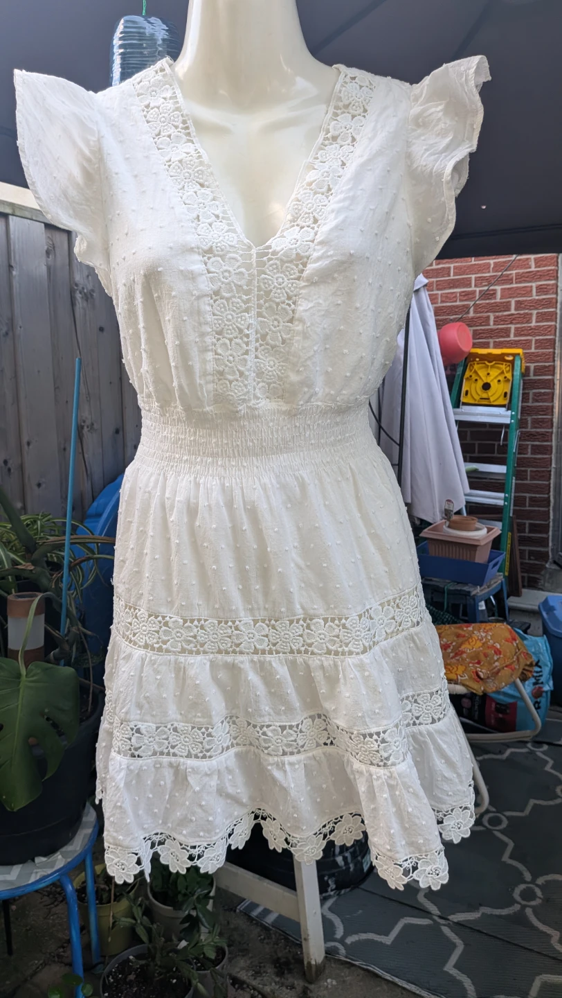 White Lace tiered short Dress sz SMALL 100% Cotton - photo 2