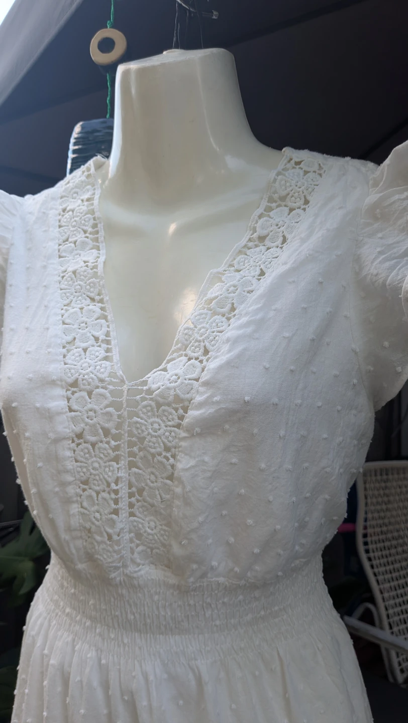 White Lace tiered short Dress sz SMALL 100% Cotton - photo 3