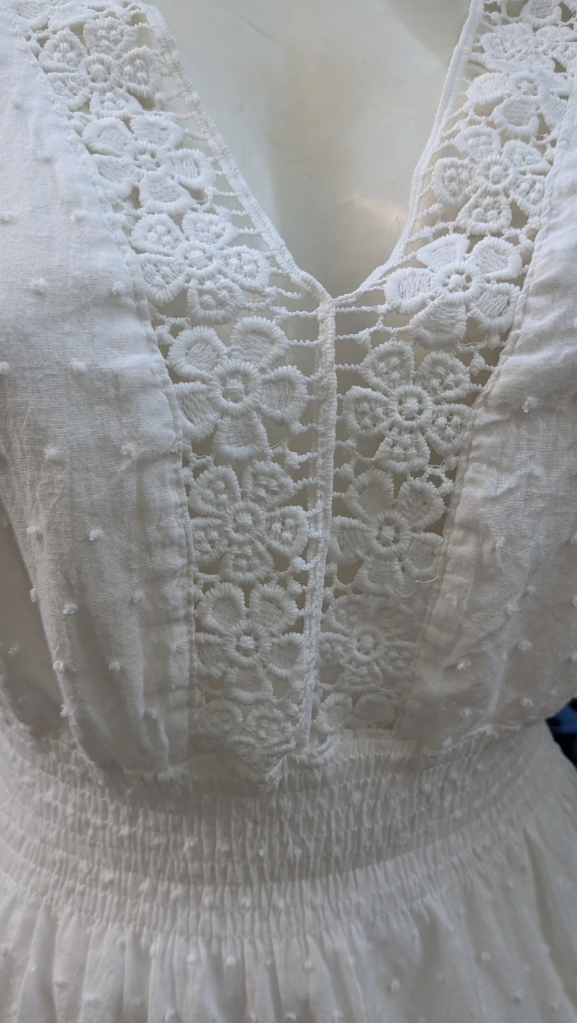 White Lace tiered short Dress sz SMALL 100% Cotton - photo 4