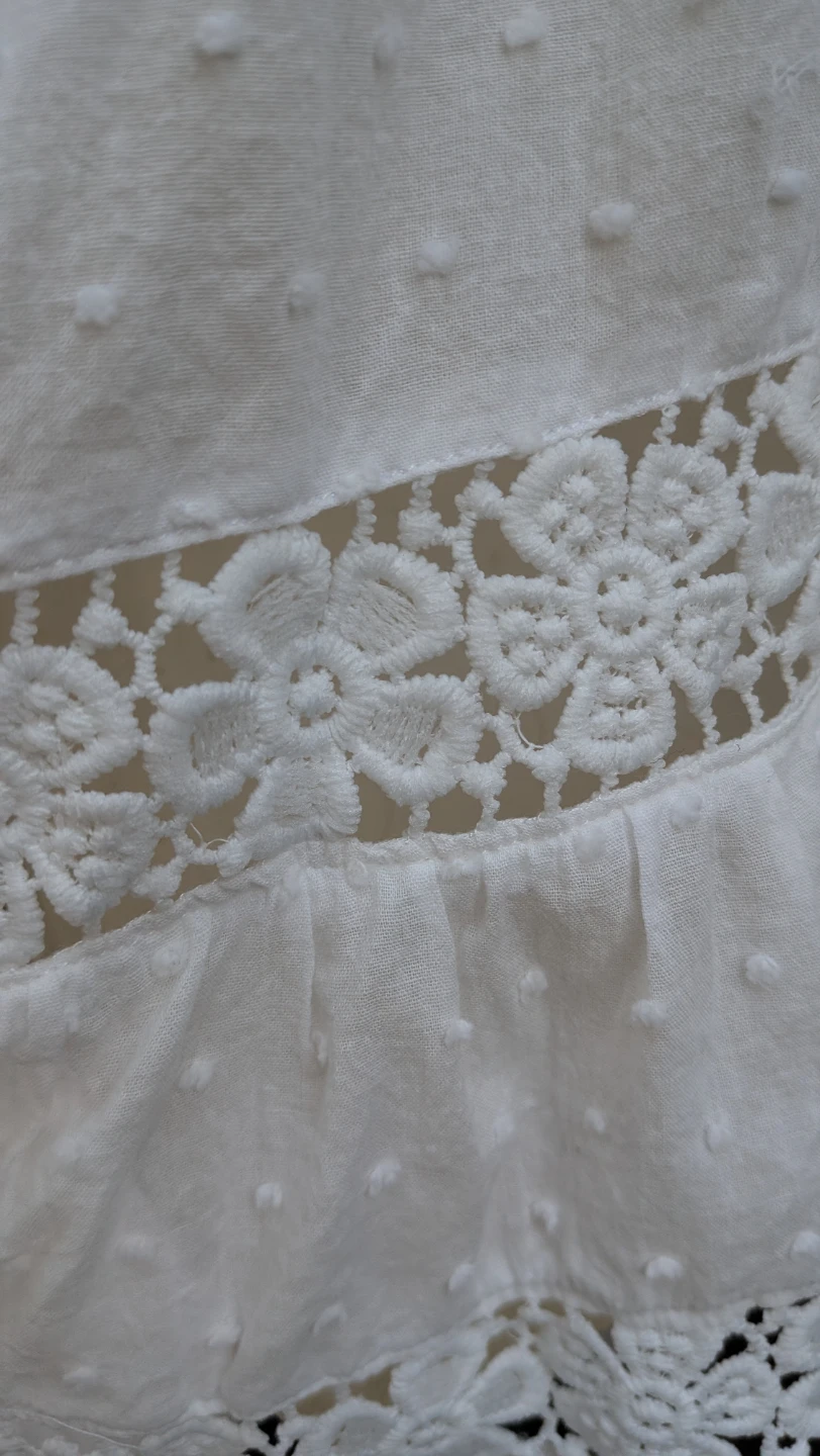 White Lace tiered short Dress sz SMALL 100% Cotton - photo 5