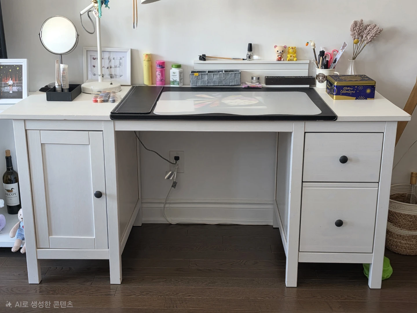 Ikea White Desk with Drawers and Cabinet