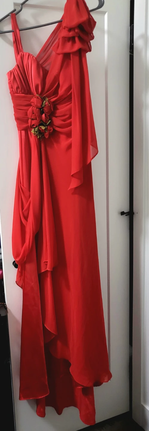 Red Formal Dress with Floral Accent - photo 3