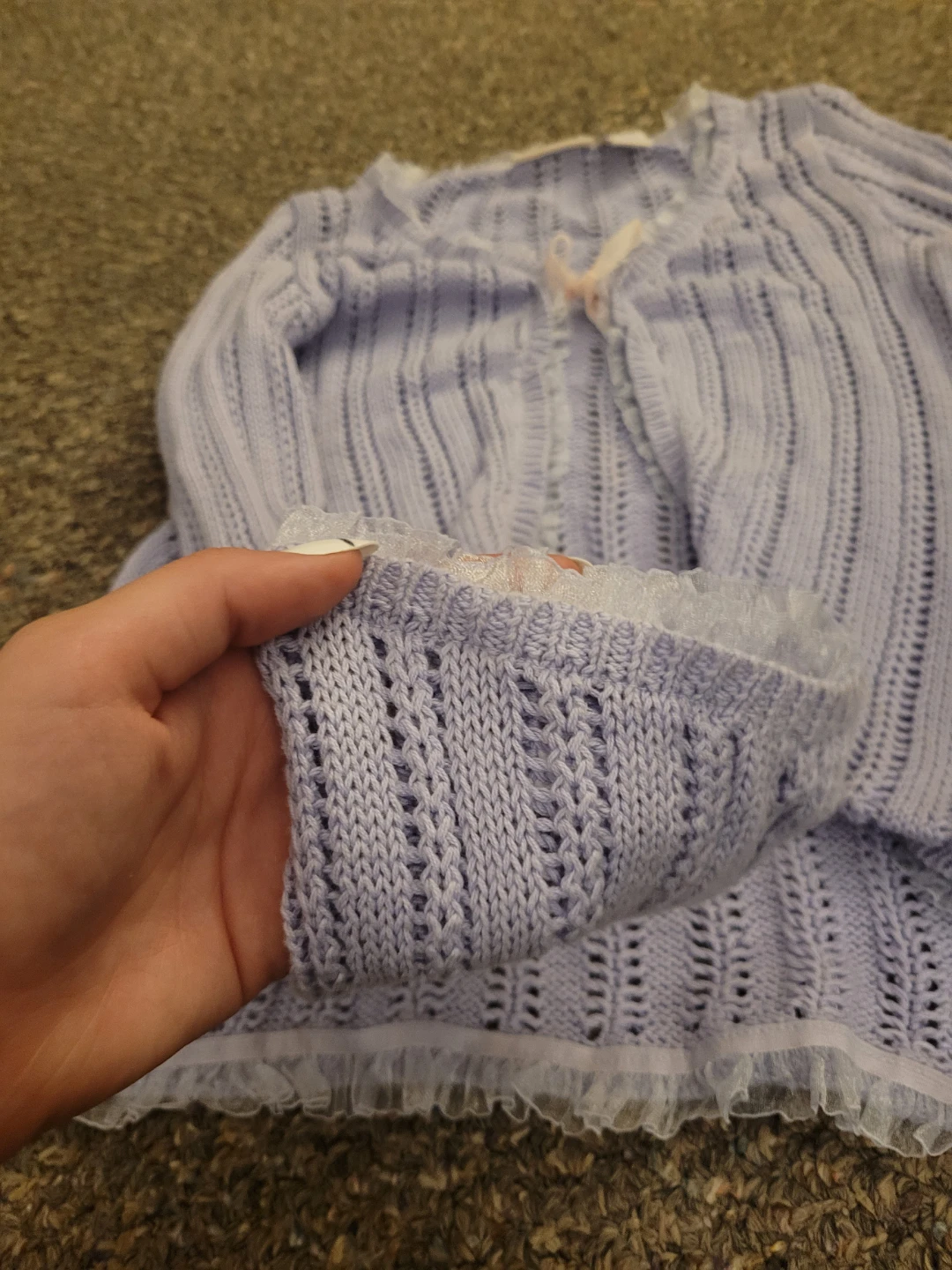Lilac Knit Cardigan with Lace Trim - photo 3