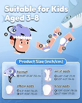 Kids Protective Gear Set - Purple Shark Helmet and Pads - photo 4