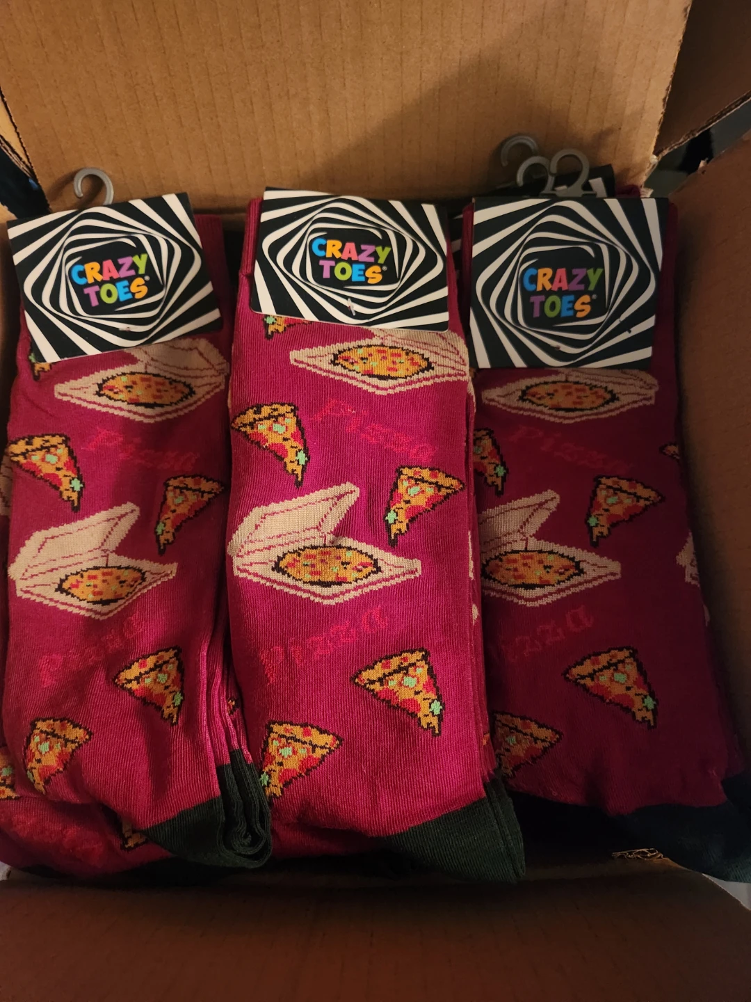 Crazy Toes Pizza Socks=5 Pack Loose