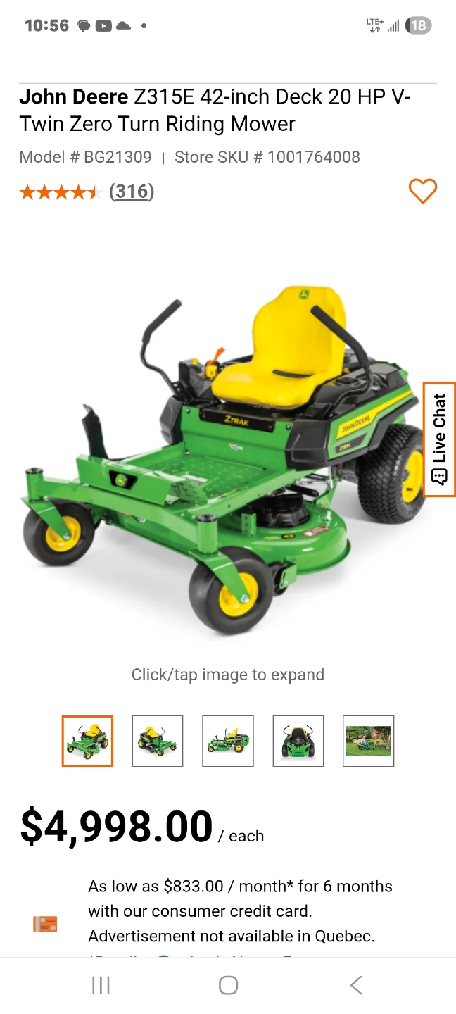 John Deere Z315E Zero Turn Riding Mower