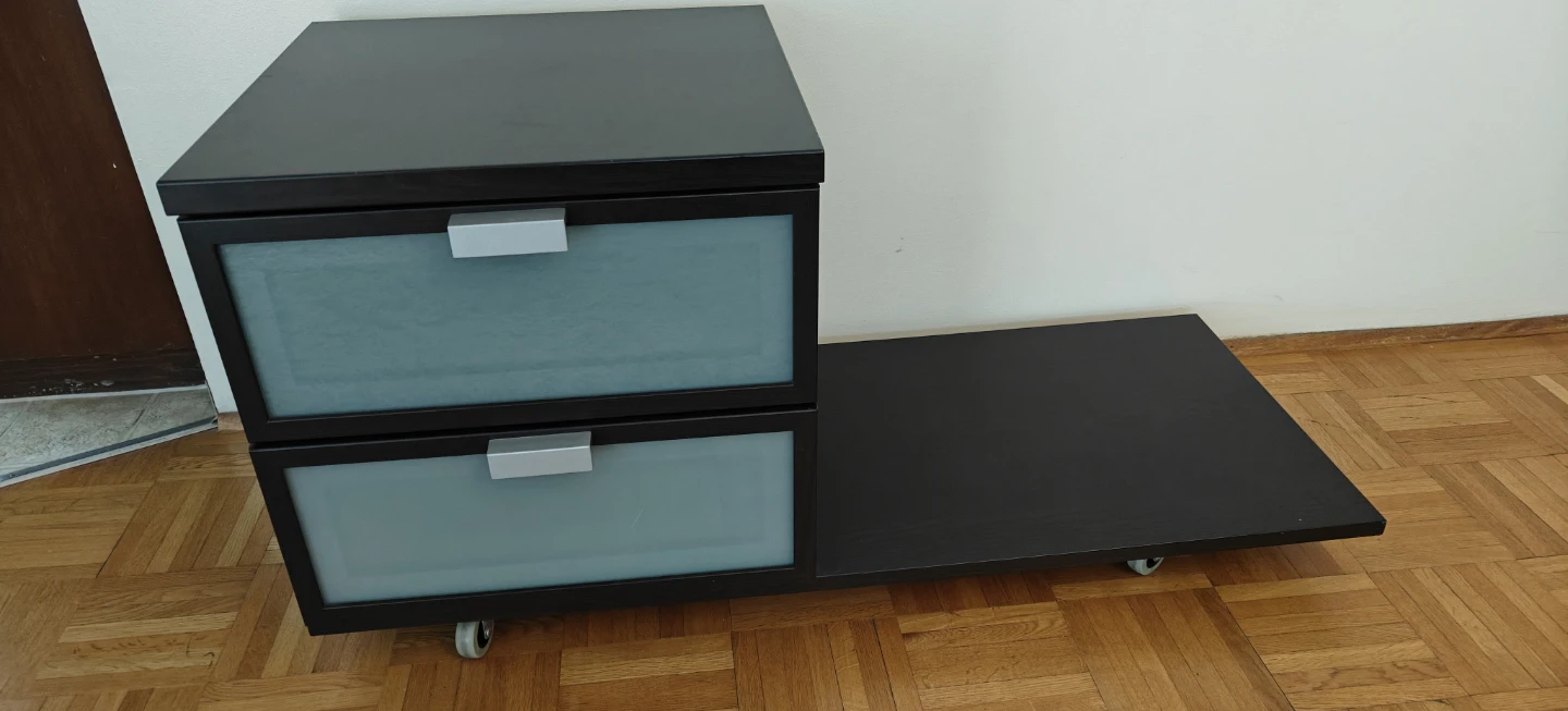 Nightstand with 2 drawers (frosted glass and casters) - photo 3