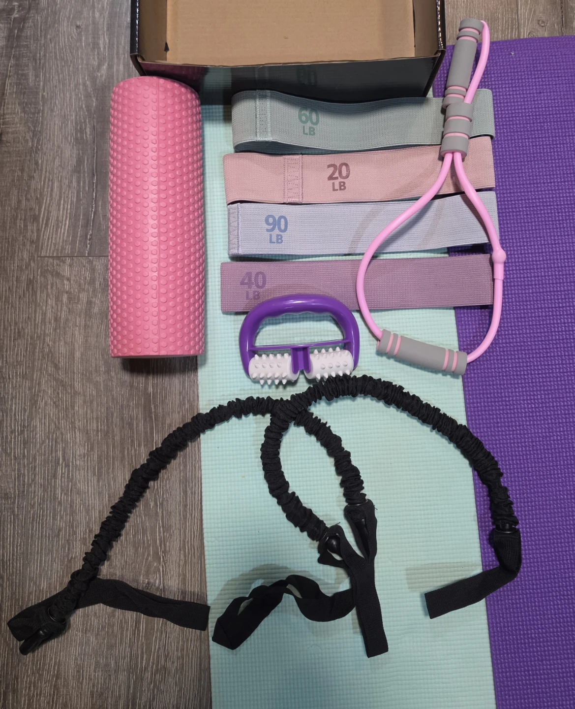Pink Fitness Set with Foam Roller and Resistance Bands