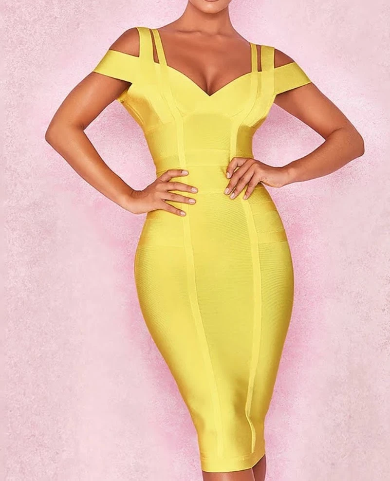 Yellow Off-the-Shoulder Bandage Dress