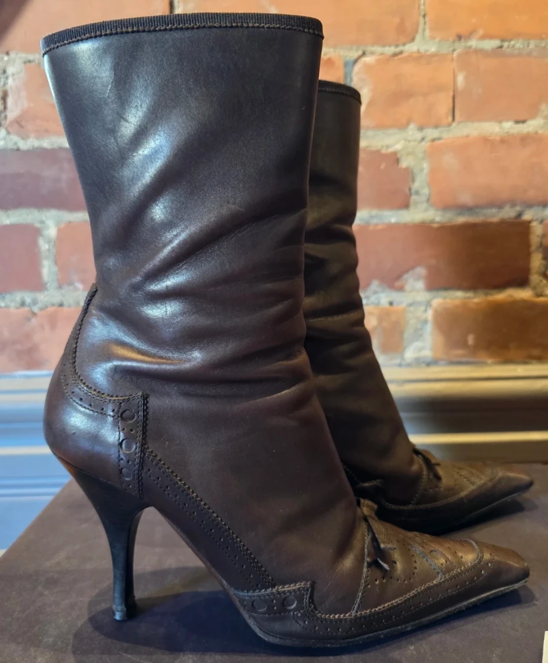 Prada Women's Brown Leather Heeled Boots