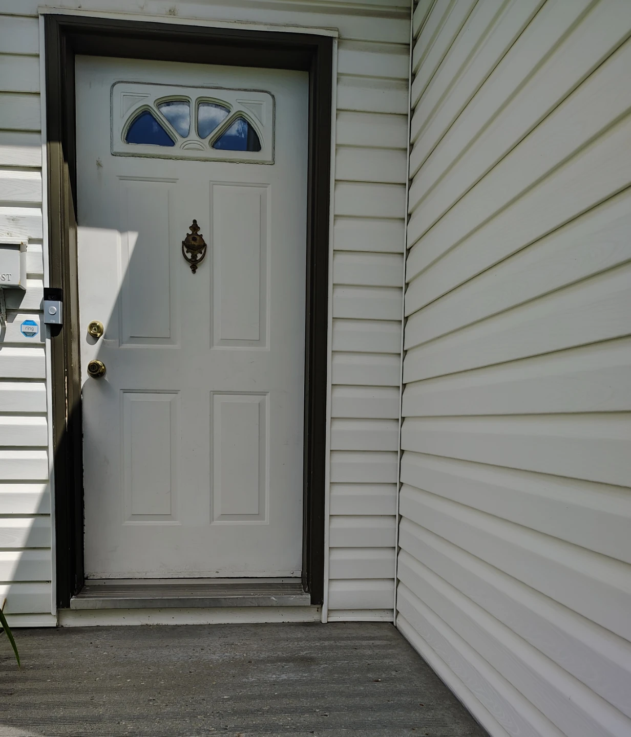 White Front Door with Decorative Glass Top Panel