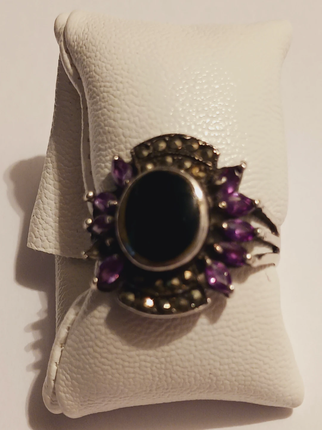 Sterling Silver 925  Ring with Onyx & Amethyst Stone 6 - photo 4